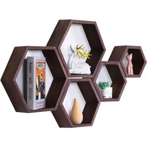 New Hexagon Floating Shelves,Wall Mounted Wood Farmhouse Storage